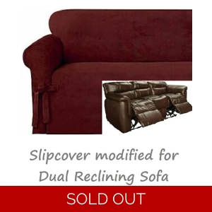 Dual Reclining SOFA Slipcover TWILL Suede Burgundy Sure Fit Couch